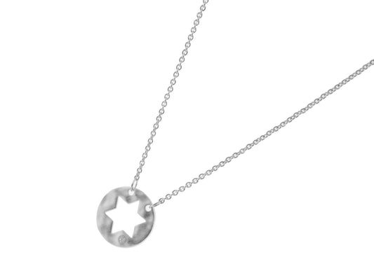 Sterling Silver Cutout Star of David & Diamond Necklace Necklaces