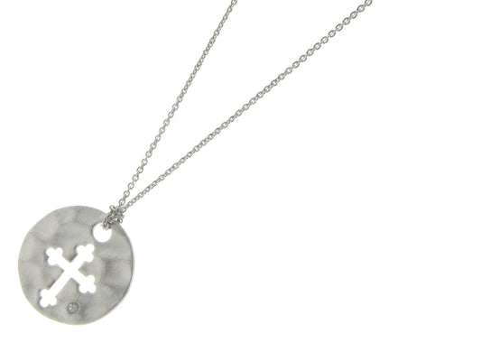 Sterling Silver Cutout Cross & Diamond Necklace Necklaces