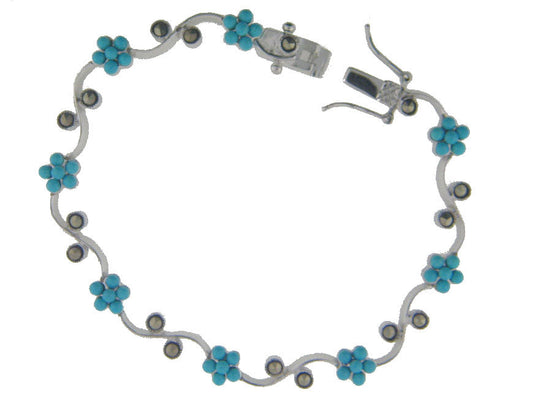 Climbing Teal Flower Bracelet with Box Safety Closure in Sterling Silver Bracelets