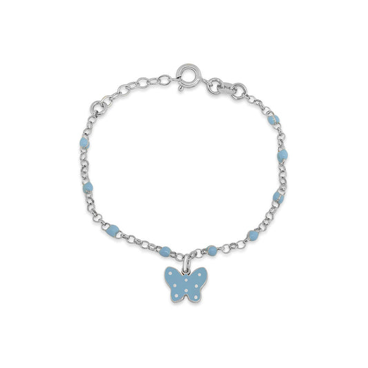 Blue Enamel Butterfly Bead Bracelet (Silver) Bracelets