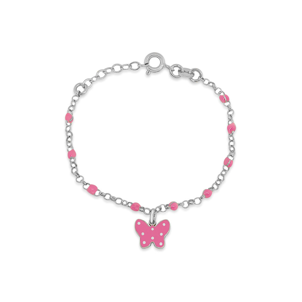 Pink Enamel Butterfly Bead Bracelet (Silver) Bracelets