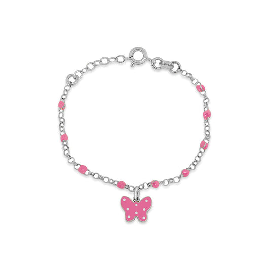 Pink Enamel Butterfly Bead Bracelet (Silver) Bracelets