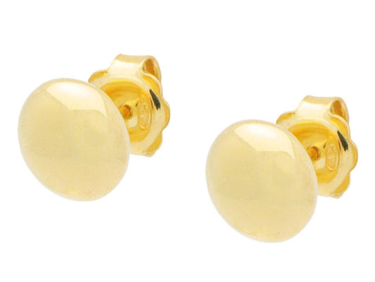 Mirror Gold Button Stud Earrings in Sterling Silver, 9mm Earrings