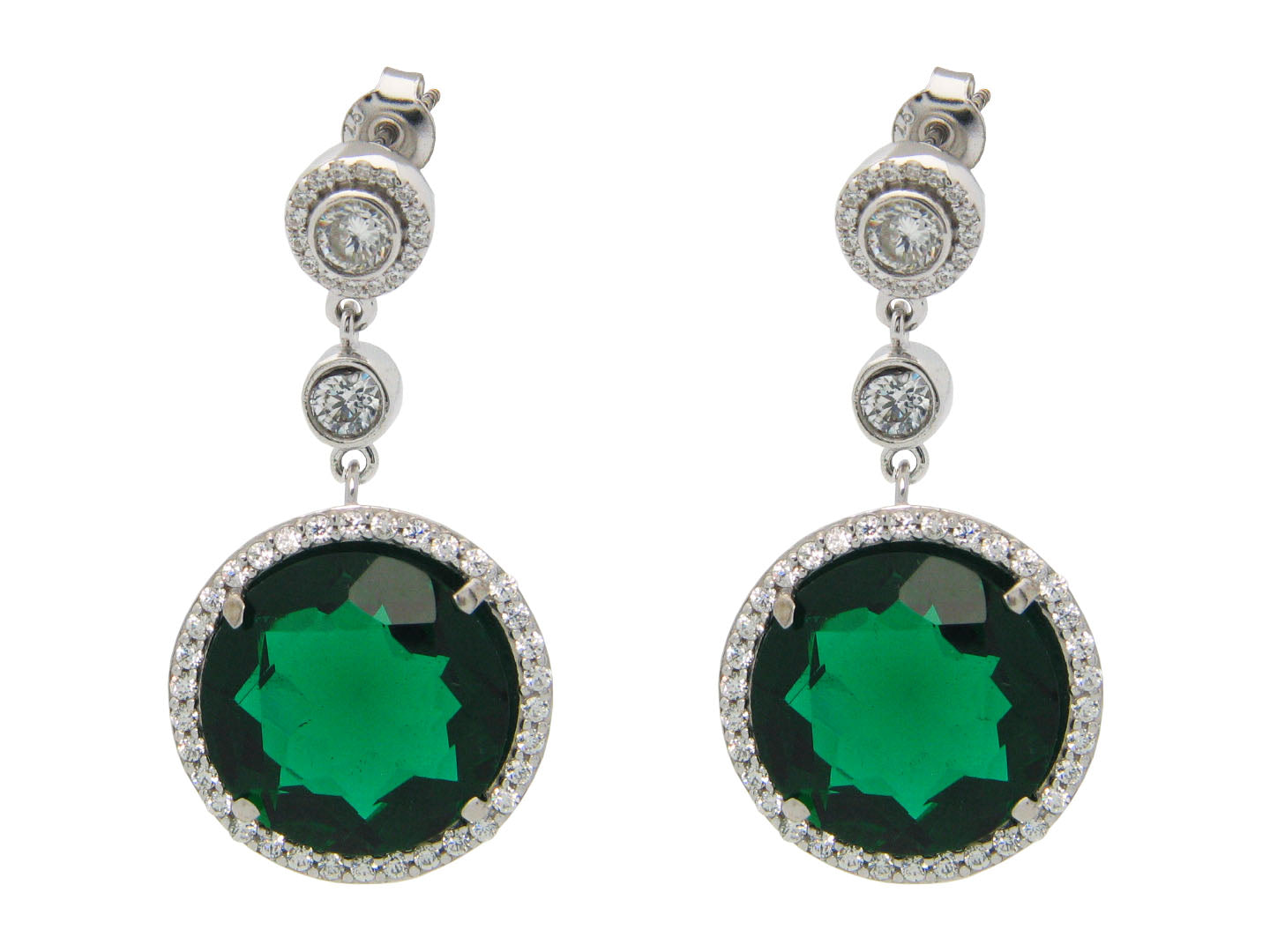 Sterling Silver Elegant Colombian Green Cubic Zirconia Drop Earrings Earrings