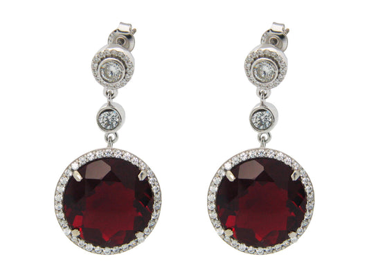 Sterling Silver Elegant Dark Red Cubic Zirconia Drop Earrings for Women Earrings