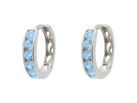 BecKids Small Aqua Blue Sparkling Huggie Earrings for Girls | Sterling Silver Earrings