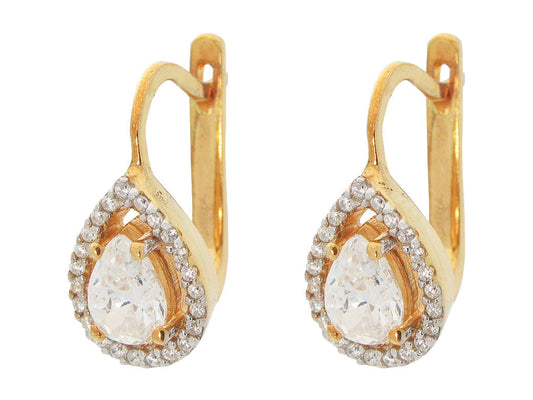 Large Earring Cubic Zirconia Marquise French Clasp 18k Gold Plated Sterling Silver Earrings