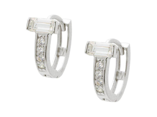 Fronay Co Mini Baguette CZ Huggie Earrings in Sterling Silver Earrings