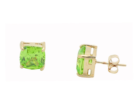 Sterling Silver Princes Cut Green Cubic Zirconia Stud Earrings, 7mm Earrings