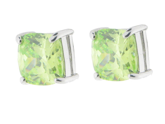 Sterling Silver Princes Cut Zirconia Green Color Earrings Studs 7 mm Earrings