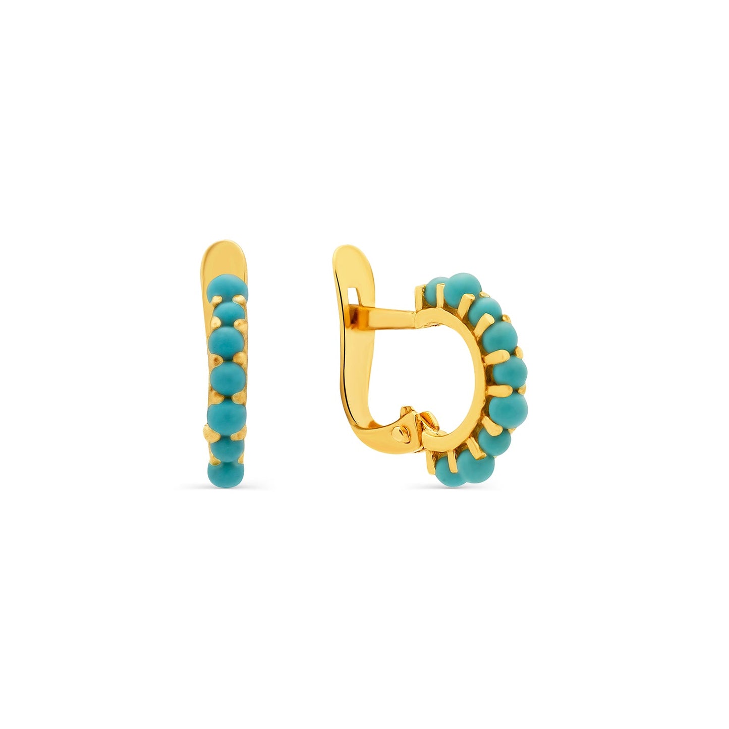 14k Gold Half Huggie Turquoise Earrings Earrings