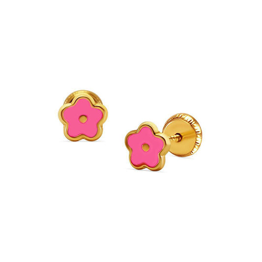 14k Gold Fuccia Flower Screwback Earrings Earrings