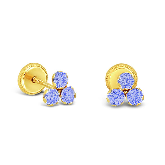 14k Gold Sparkling Blue CZ Triangle Screwback Earrings Earrings