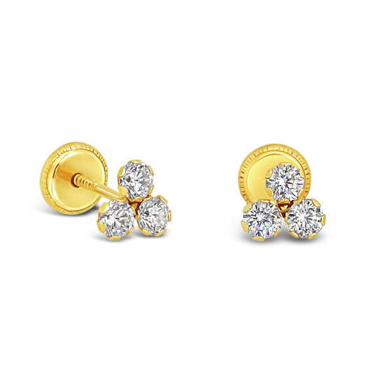 14k Gold Sparkling CZ Triangle Screwback Earrings Earrings