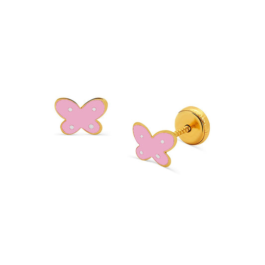 14k Gold Pink Butterfly Screwback Stud Earrings EARRINGS