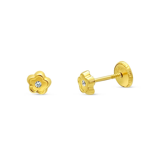 14k Gold Small CZ Flower Screwback Earrings EARRINGS