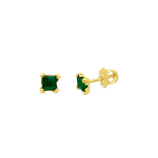 14k Gold Square Emerald Screwback Stud Earrings Earrings