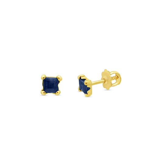 14k Gold Square Sapphire Screwback Stud Earrings Earrings