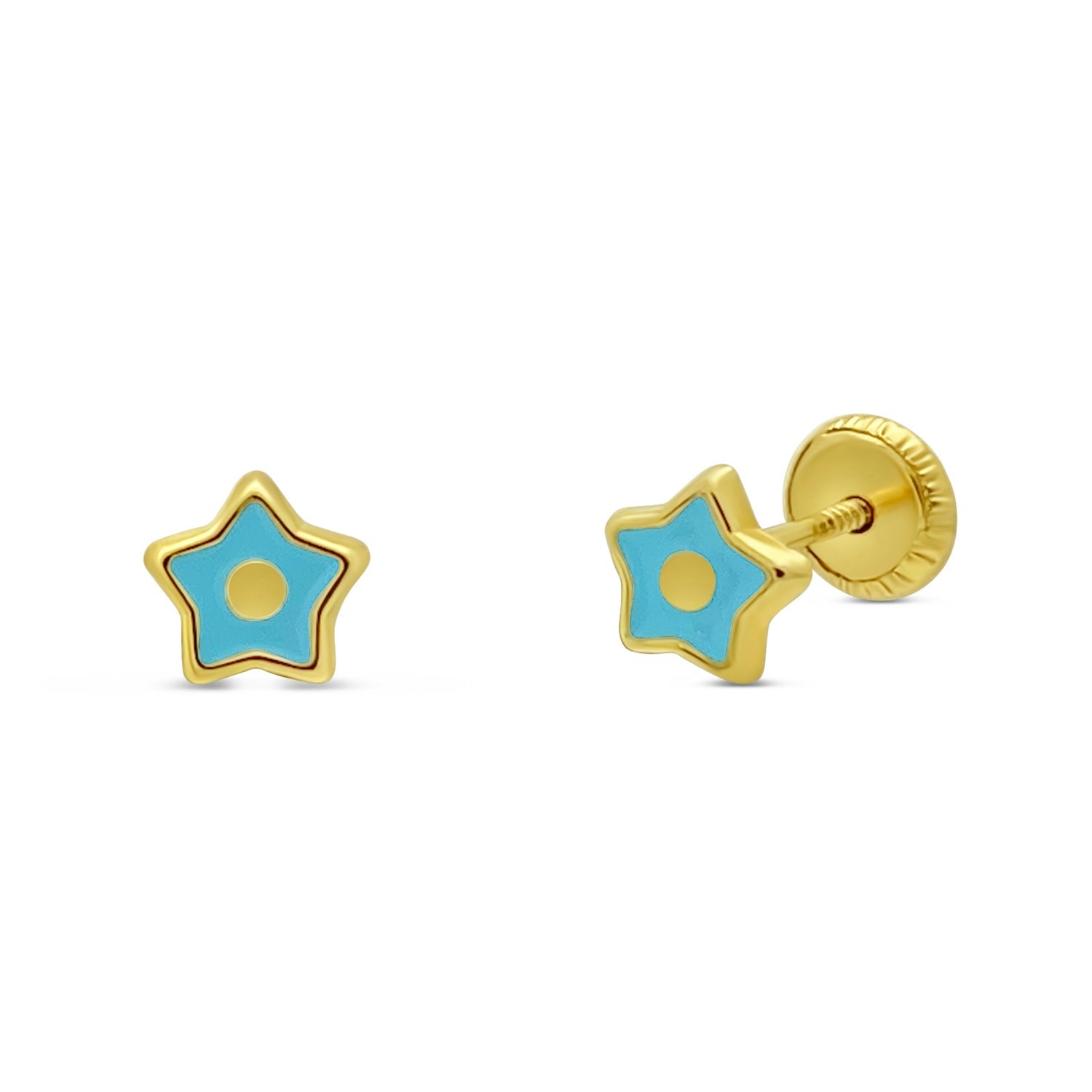 14k Gold Blue Enamel Star Screwback Earrings Earrings