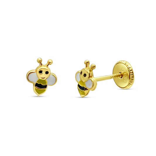 14k Gold Enamel Bumble Bee Screwback Earrings Earrings