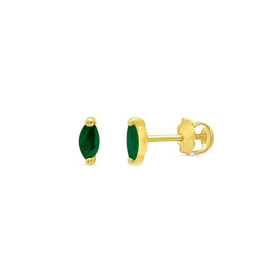 14k Gold Marquise Emerald Screwback Stud Earrings Earrings