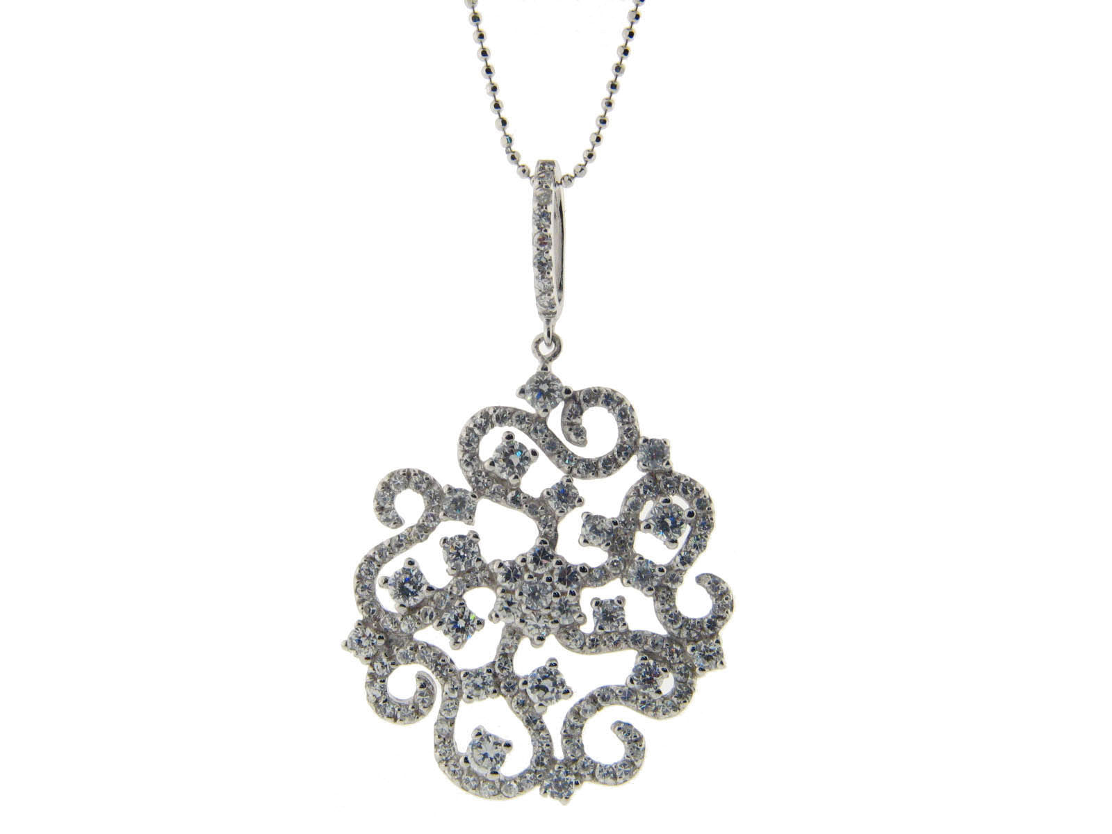 Black Rhodium Plated Sterling Silver Greca Snowflake Cubic Zirconia CZ Pendant Necklace, 16" Necklaces