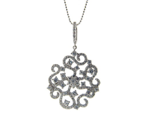 Black Rhodium Plated Sterling Silver Greca Snowflake Cubic Zirconia CZ Pendant Necklace, 16" Necklaces