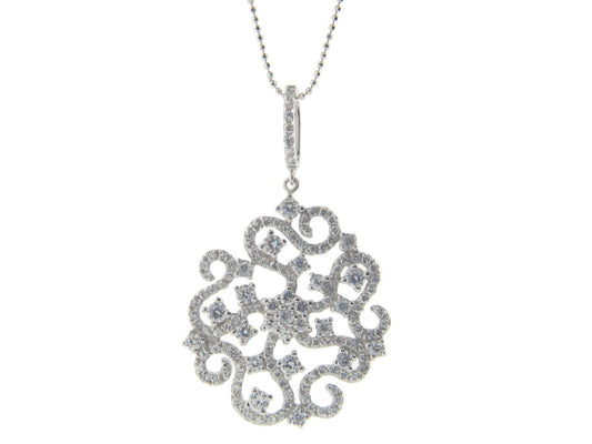 Platinum Plated Sterling Silver Greca Snowflake Cubic Zirconia CZ Pendant Necklace, 16" Necklaces