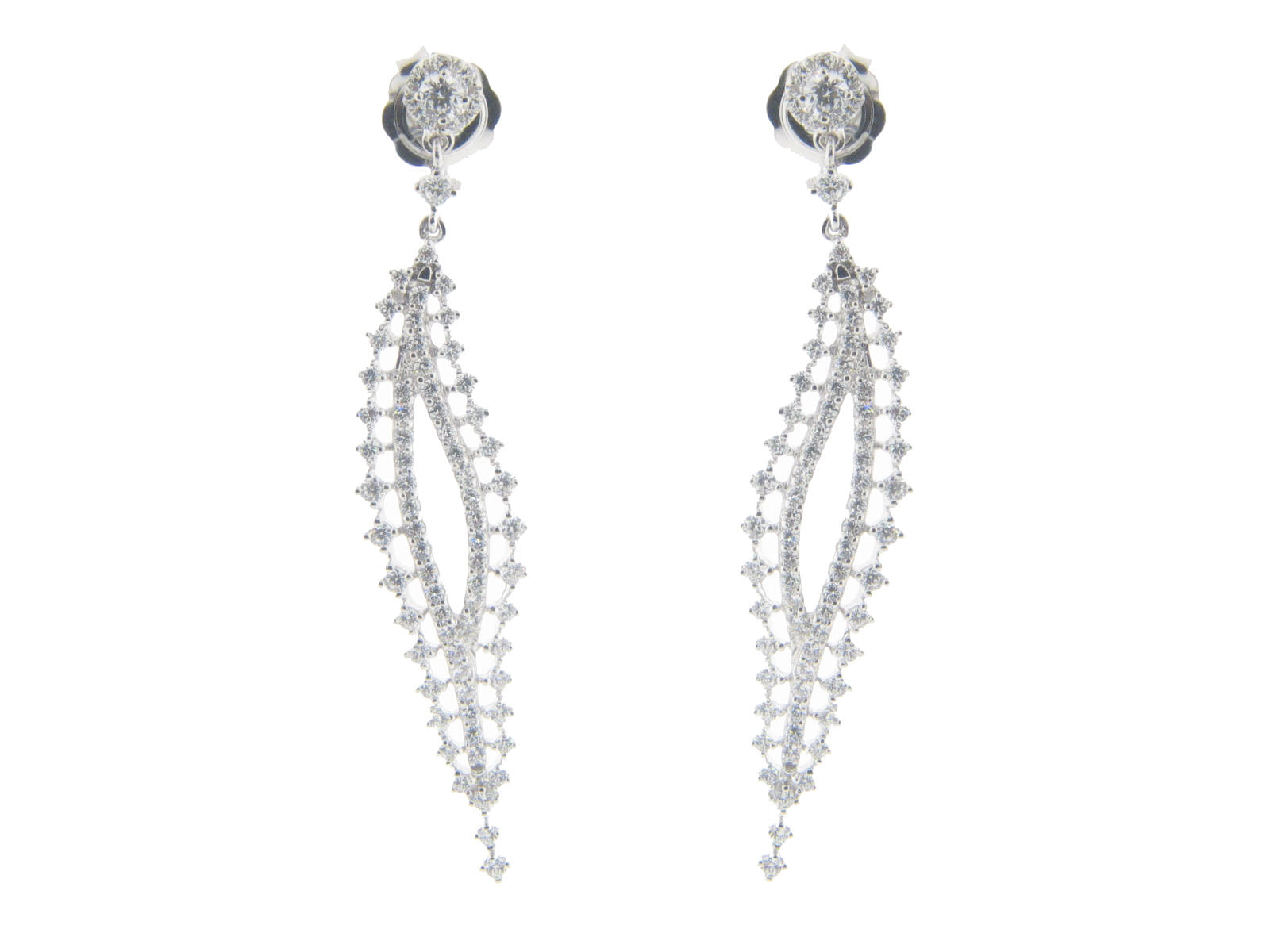 Glamour Bridal Feather Earrings Sterling Silver, 2.63" Earrings
