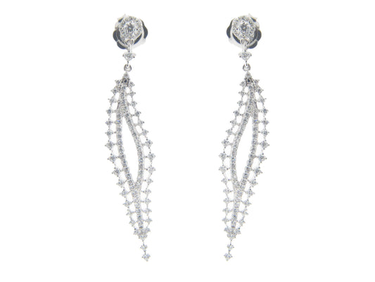 Glamour Bridal Feather Earrings Sterling Silver, 2.63" Earrings