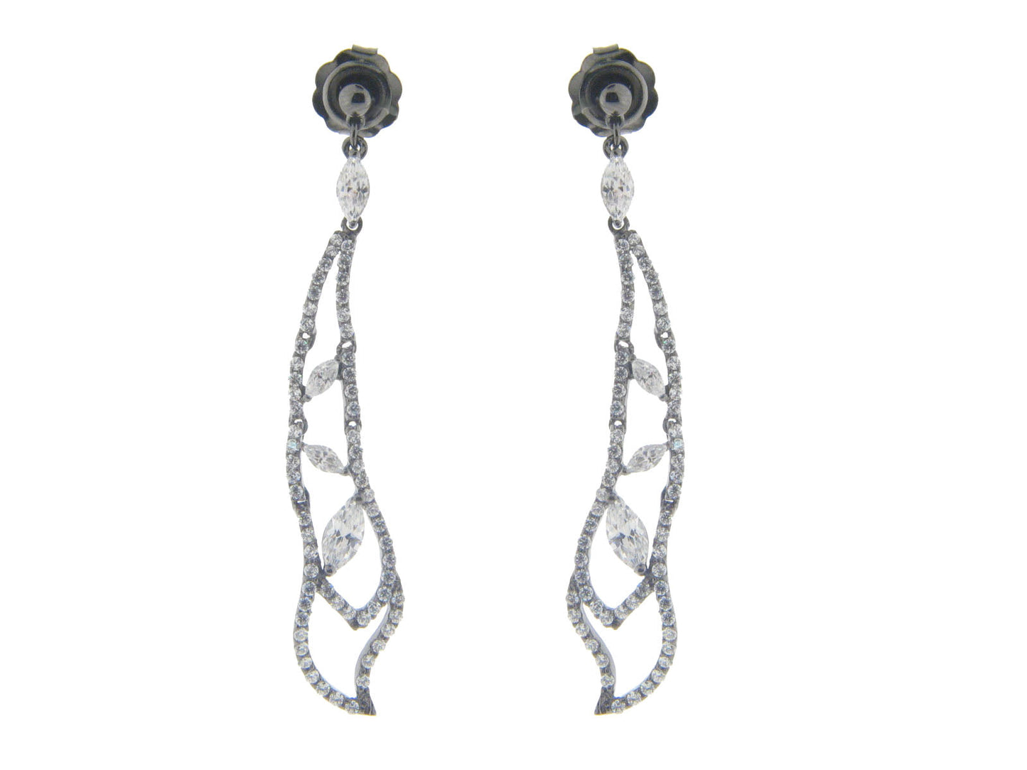 Sterling Black Rhodium Silver Bridal Dream Drop Earrings, 2.65" Earrings