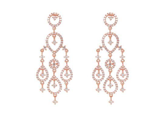 Rose Gold Plated Sterling Silver Dangling Chandelier Imitation Diamond Earrings Earrings