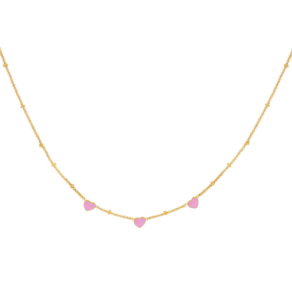 Pink Enamel Hearts Necklace (Vermeil) Necklaces