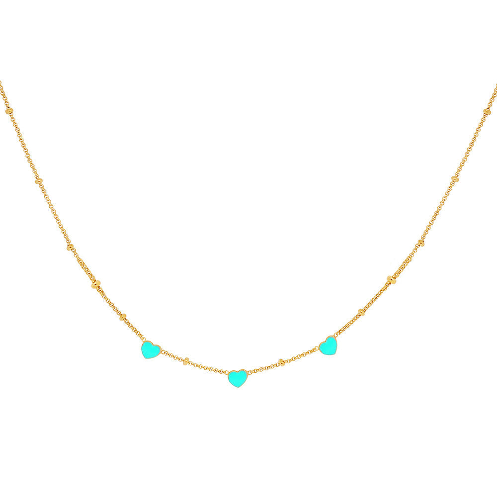 Pastel Teal Enamel Hearts Necklace (Vermeil) Necklaces