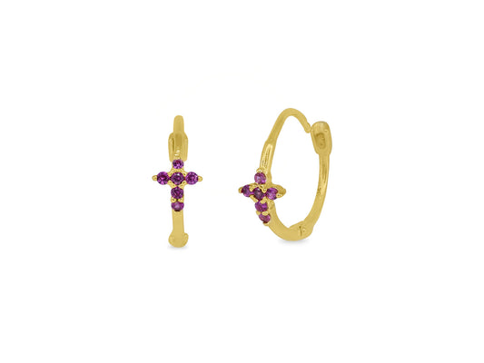 Small Ruby CZ Cross Hoop Earring Earrings