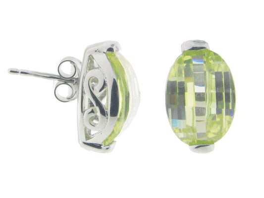 Lime Green Cubic Zirconia Earrings in 925 Sterling Silver Earrings