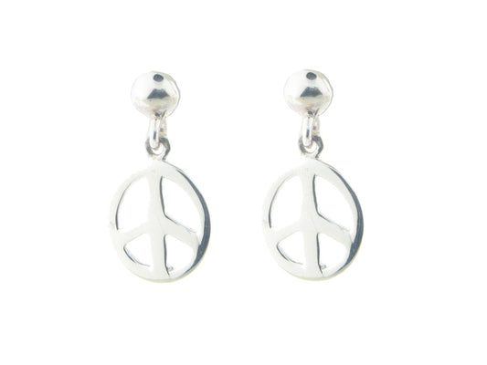 Sterling Silver Dangling Peace Sign Earrings Earrings