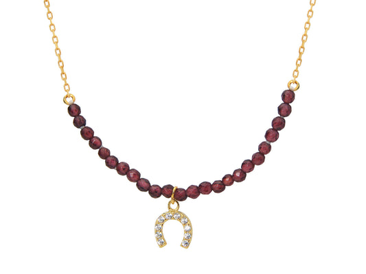 Garnet Mini Horseshoe Golden Necklace Necklaces