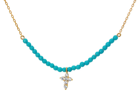 Turquoise Mini Golden Cross Necklace Necklaces