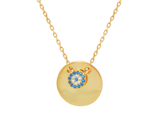 Mini Glimmering Evil Eye Disc Pendant Necklace in Sterling Silver: Length 16" + 2" Necklaces