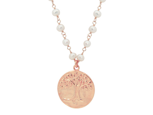 Pink Tree of Life & Pearls Necklace Necklaces