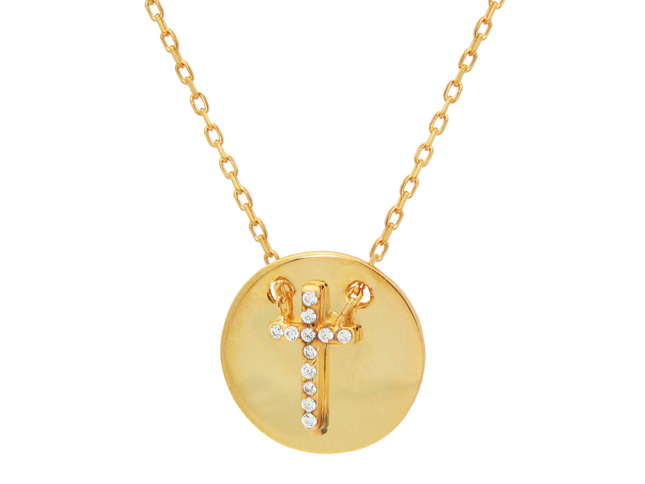 Mini Stone Cross Necklace in Vermeil: Length 16"+2" Necklaces