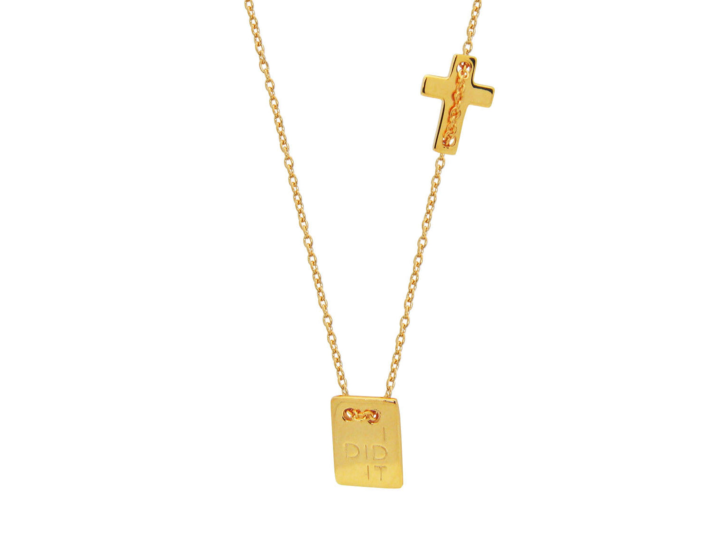 Celebration "I DID IT" Gold Plaque Charm Sterling Silver Necklace, 15.5" + 2" Necklaces