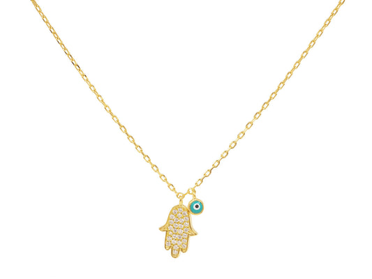 Mini Hamsa Hand & Evil Eye Necklace Necklaces