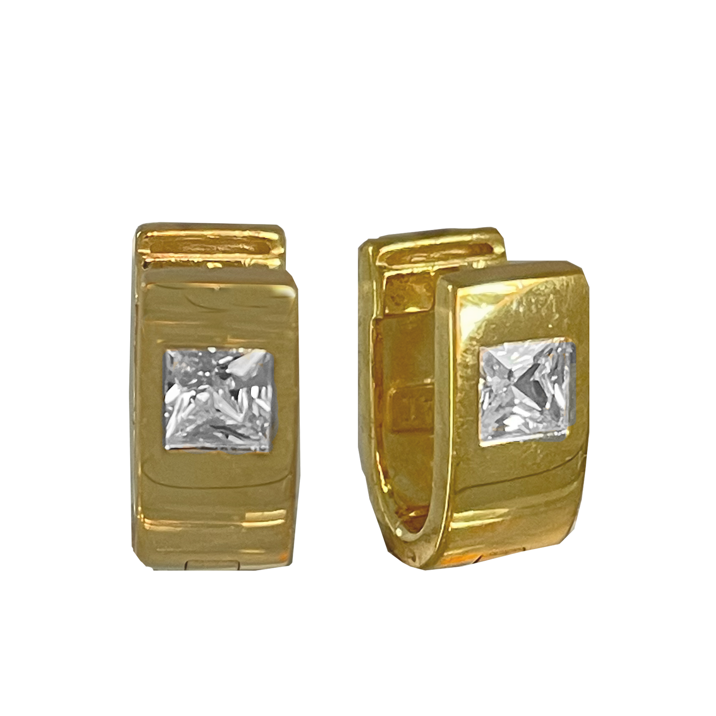 Gold Plated Silver Square CZ Huggie Earrings Earrings