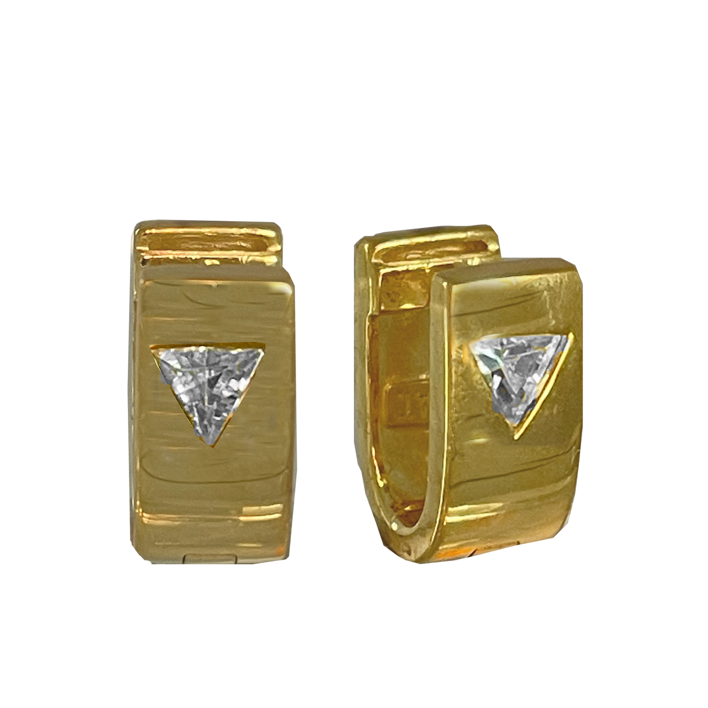 Gold Plated Silver Triangle CZ Huggie Earrings Earrings