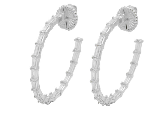 Fronay Co .925 Sterling Silver Baguette Cz Hoop Earrings plated in Platinum (35mm) Earrings