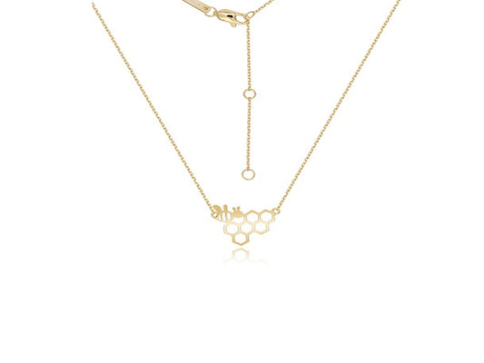 18k Yellow Gold Bee & HoneyComb Pendant Necklace Necklaces