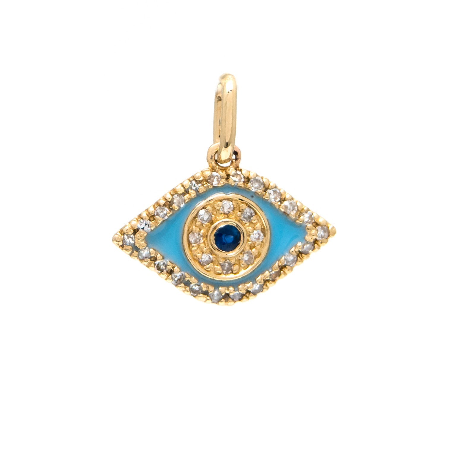 14k Yellow Gold Sapphier & Diamond Evil Eye Pendant Pendants