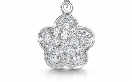 Sterling Silver Fluttering CZ Flower Pendant Necklace, 16" Necklaces